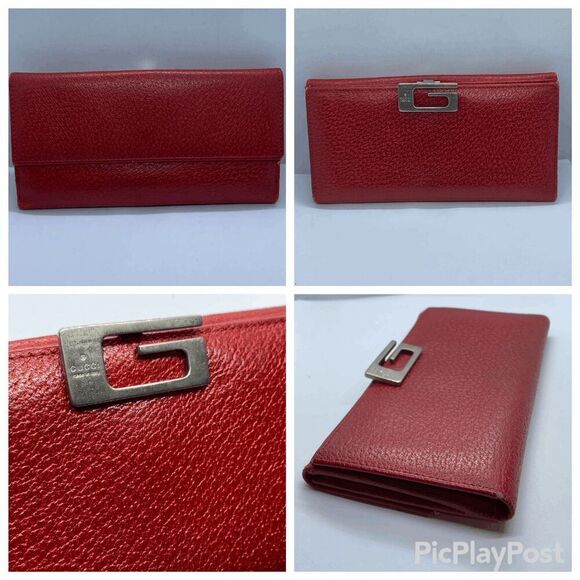 Vintage Gucci Authentic Red Leather Long Slim Wallet w/ Light Wear - Picture 2 of 12